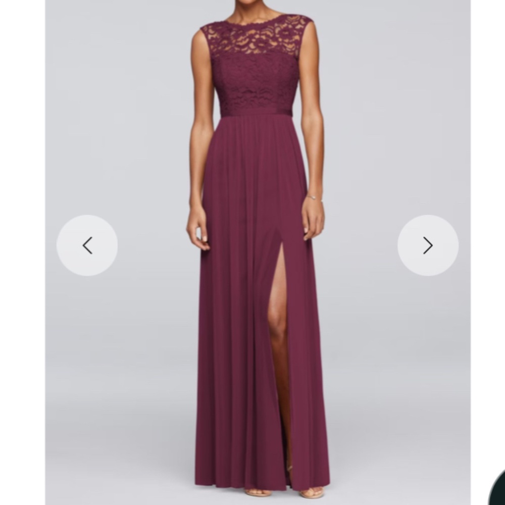 Davids Bridal Lace Dress with Long Mesh Skirt / size 8 - Wine STYLE# F19328NWT